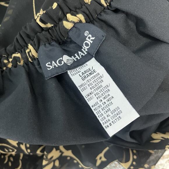 Sag Harbor Skirt size Large Black Brown Floral Sheer Long A Line Pleated Modest - Picture 11 of 11